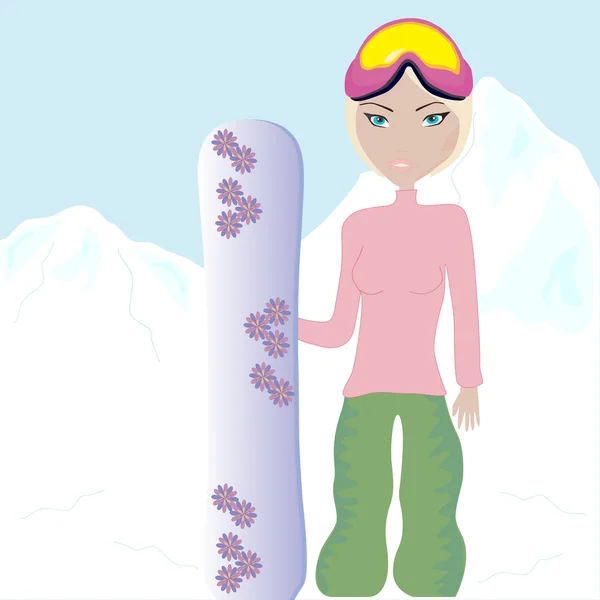スノーボードでかわいい十代の少女 — ストックベクタ