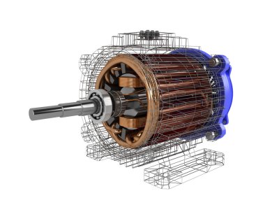 Electric motor. 3D image. Isolated on white