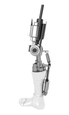Strong stylish futuristic robot arm prosthesis. Plastic brawny cyber leg clipart