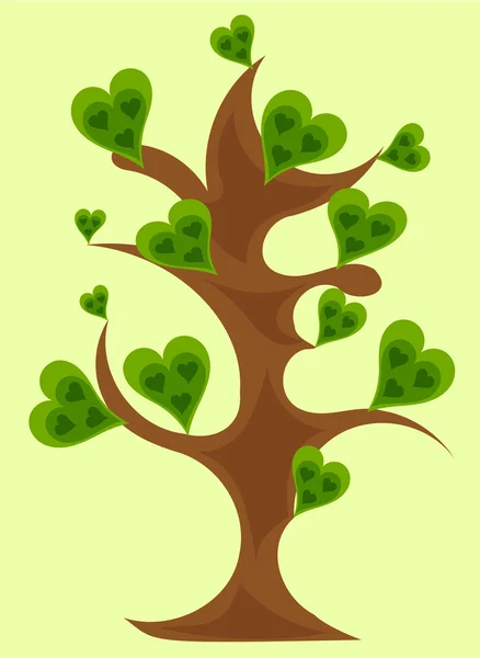 Árvore de fantasia com vetor corações verdes — Vetor de Stock