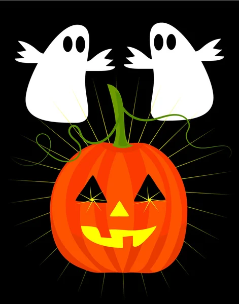 Calabaza y fantasmas en Halloween — Vector de stock