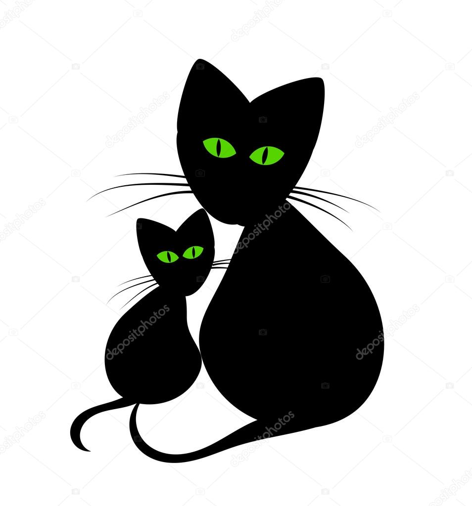 Kedi anne ve yavru kedi Vektörel çizim ©Studiobarcelona Vektörel