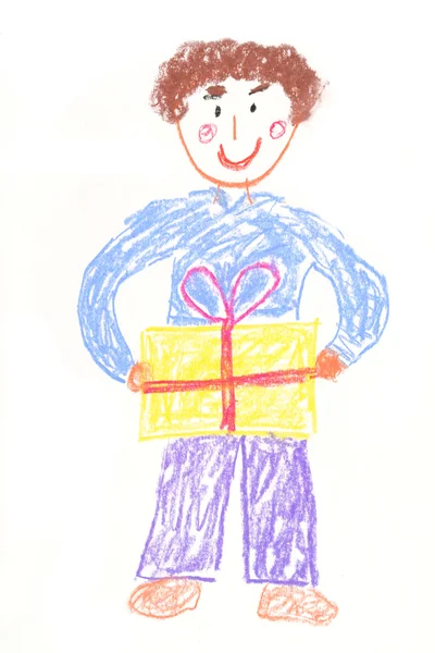 Boy with gift - illustration — Stock Photo, Image