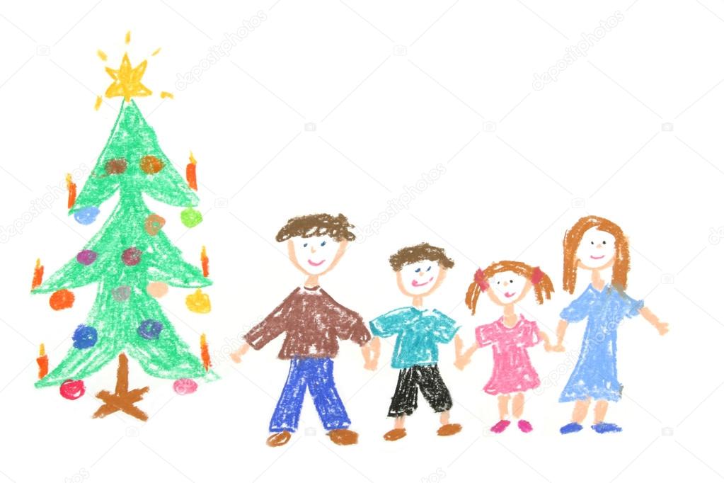 Family and Christmas tree