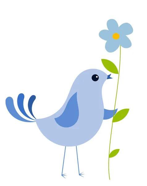 Pájaro azul con flor — Vector de stock