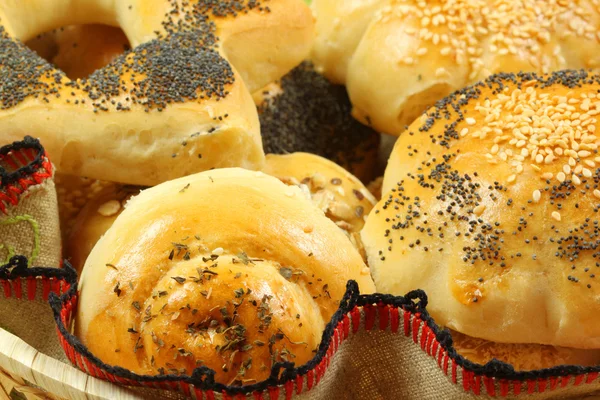 Original bread rolls in basket — Stock Photo, Image