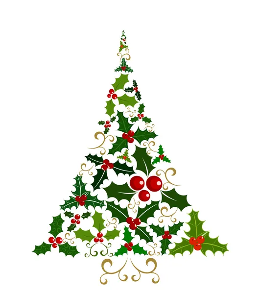 Holly Christmas tree — Stock Vector