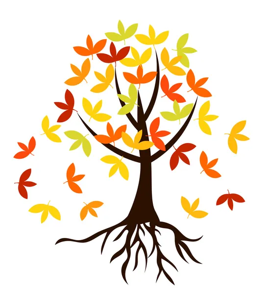 Autumnal tree with roots — Stock Vector
