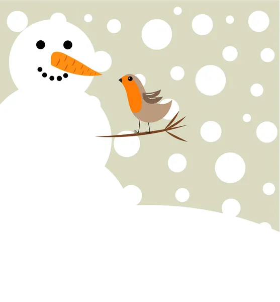 Muñeco de nieve y petirrojo — Vector de stock