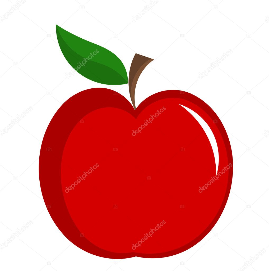 Red apple with leaf illustration isolated. Vector icon