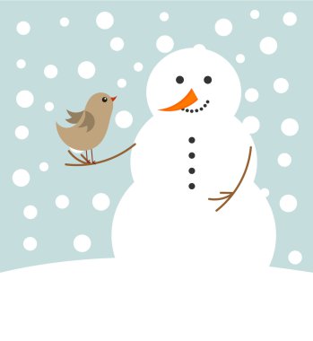 Christmas snowman and bird clipart