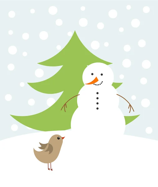 クリスマス雪だるまと鳥 — ストックベクタ