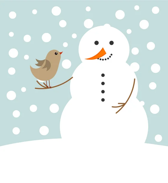 Christmas snowman and bird — Stock Vector