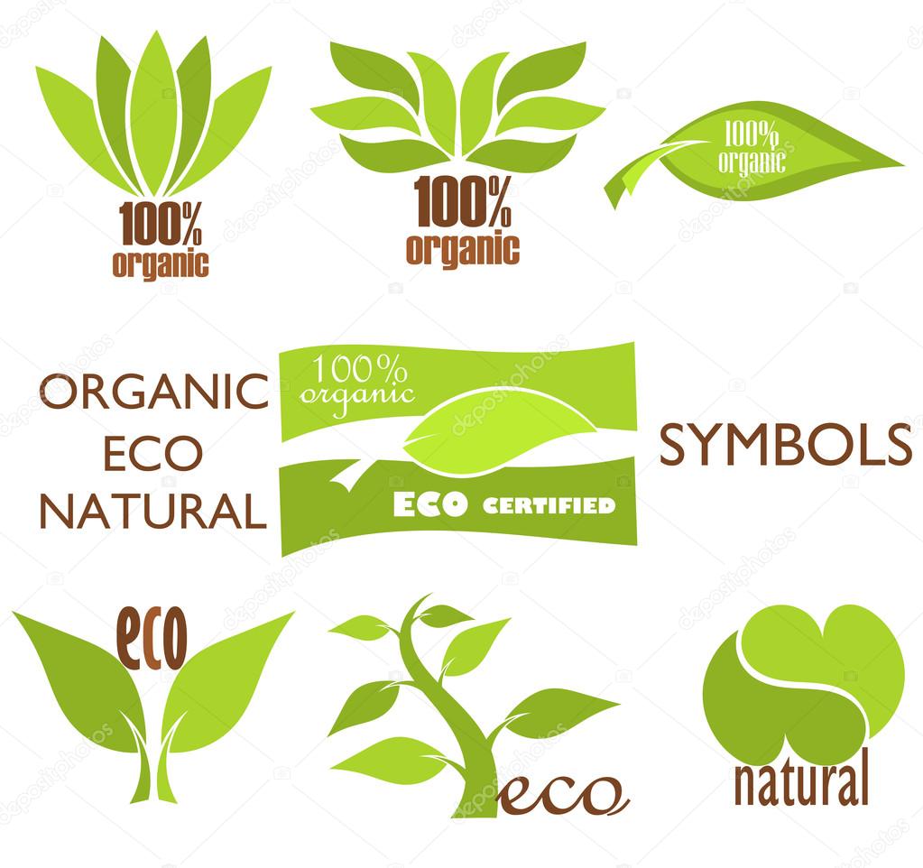Set of eco and organic symbols and icons for design. Vector illustration