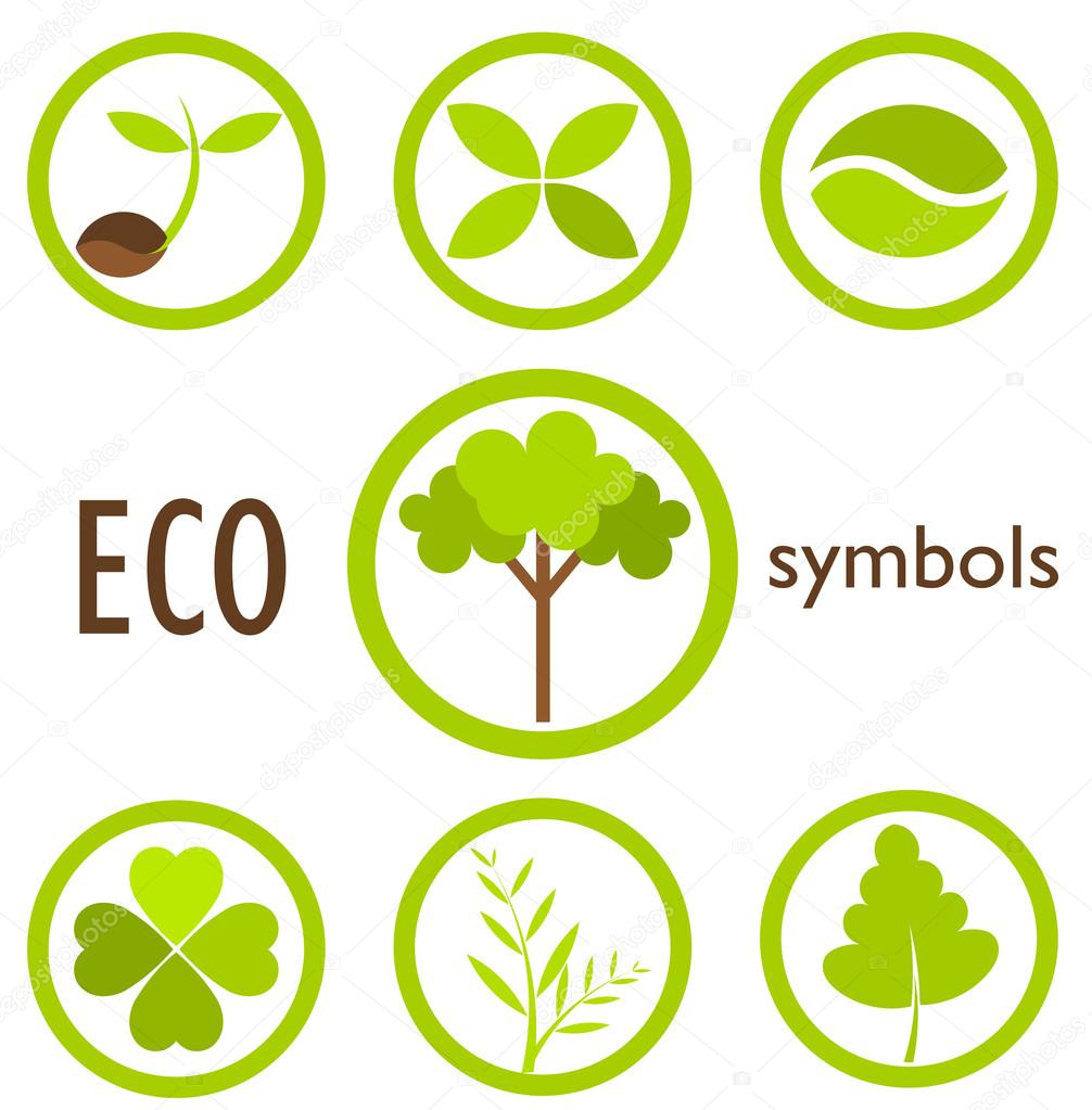 Set of eco icons and symbols in circles. Vector illustration