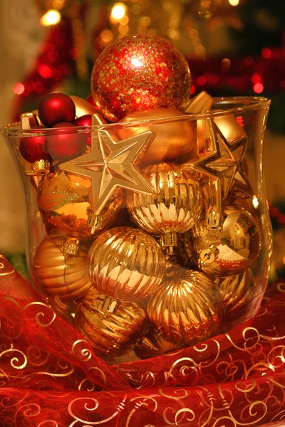 Glass vase with Christmas balls — Stock Photo, Image