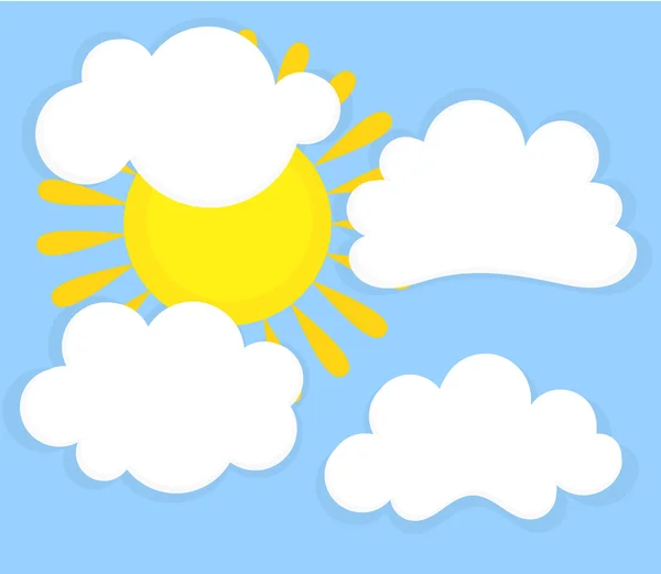 Cielo azul, nubes y sol — Vector de stock