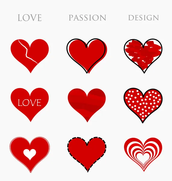 Love, passion and design hearts — Stock Vector