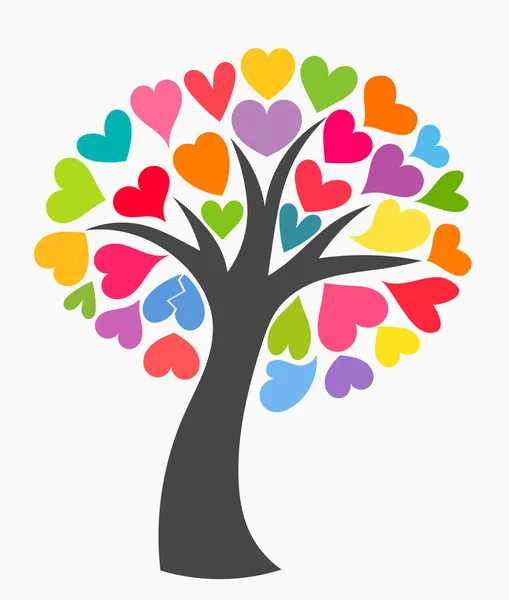 Árbol con corazones coloridos — Archivo Imágenes Vectoriales