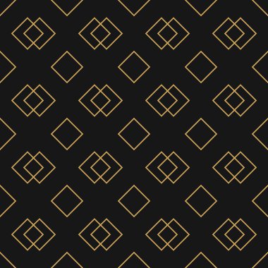 Siyah arkaplanda altın kareler geometrik, pürüzsüz desen. Vektör illüstrasyonu.