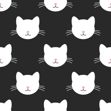 Sevimli beyaz kedinin kafaları pürüzsüz. Vektör illüstrasyonu.