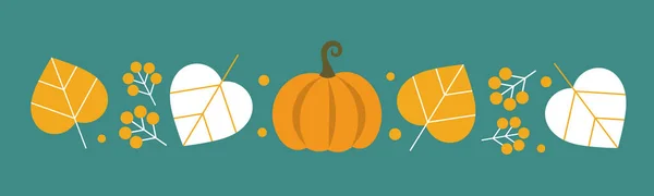 Pompoen Herfstbladeren Grens Vectorillustratie — Stockvector