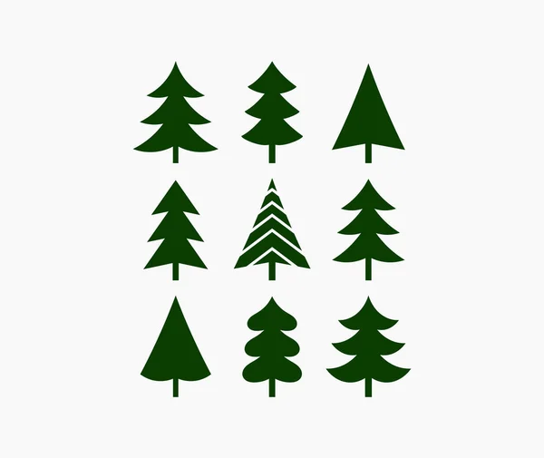 Árboles Navidad Iconos Formas Conjunto Ilustración Vectorial — Vector de stock