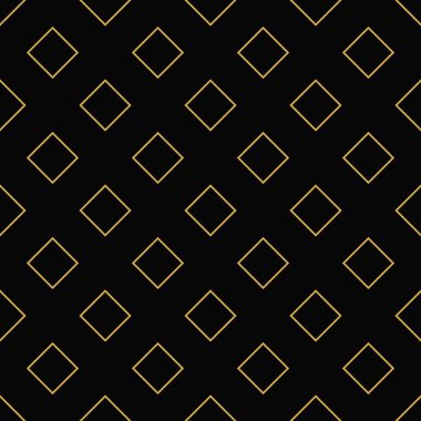 Siyah arka planda, dikişsiz geometrik desenli altın kareler. Vektör illüstrasyonu.