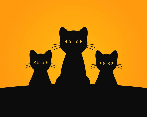 Lindos Gatos Negros Familia Fondo Halloween Ilustración Vectorial — Vector de stock