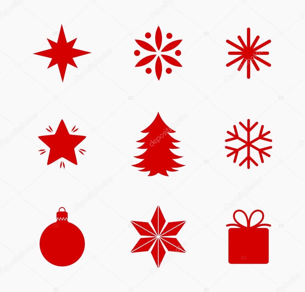 Christmas red icons and symbols collection. Vector illustration.