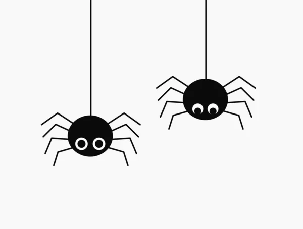 Aranhas Giras Penduradas Teia Ilustração Vetor Halloween — Vetor de Stock