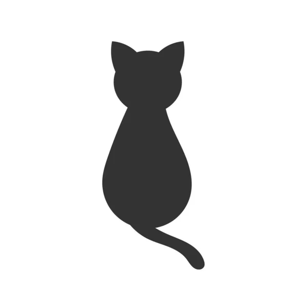 Sentado Silueta Gato Negro Aislado Icono Vista Trasera Ilustración Vectorial — Vector de stock