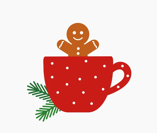 Peperkoek Koffie Warme Chocolademelk Kerstdrank Een Rode Beker Leuke Vector — Stockvector
