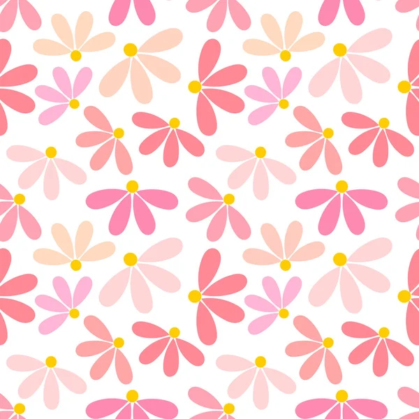 Pink Flowers White Background Seamless Pattern Vector Illustration — Stock Vector