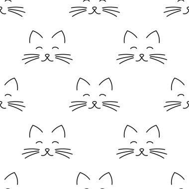 Kedi suratlı kusursuz desen çiziyor. Vektör illüstrasyonu