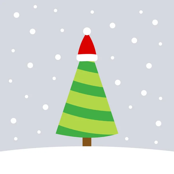Weihnachtsbaum Mit Weihnachtsmütze Winterlicher Landschaft Vektorillustration — Stockvektor