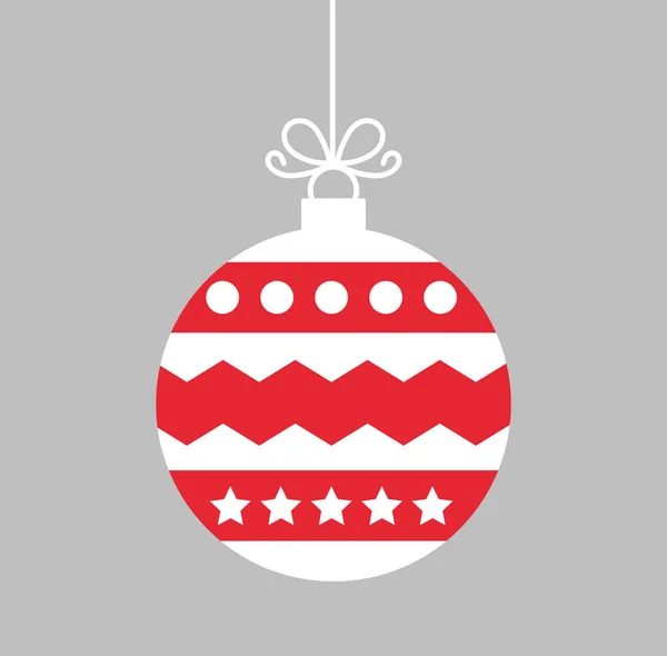 Kerstbal Opknoping Rode Ornament Met Wit Patroon Vectorillustratie — Stockvector