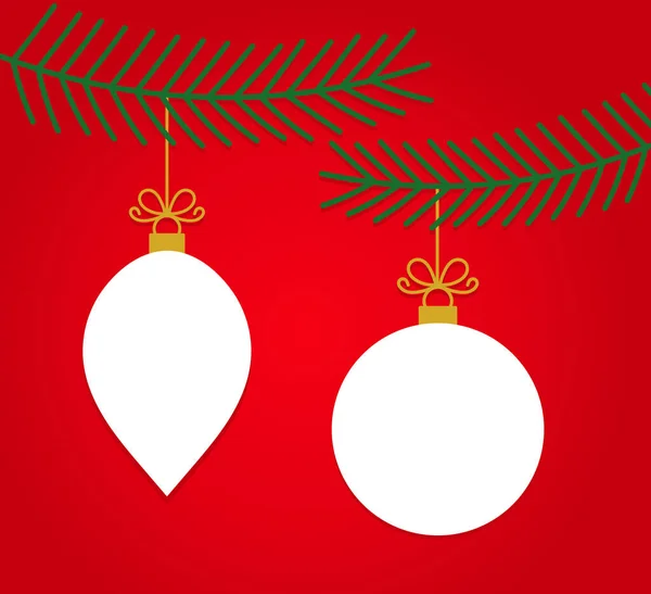 枝に吊るされたクリスマスツリーの玉飾り 赤いクリスマスの背景 — ストックベクタ