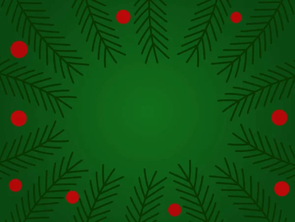 Karácsonyfa Fenyő Ágak Bogyók Határ Zöld Kártya Vektorillusztráció — Stock Vector