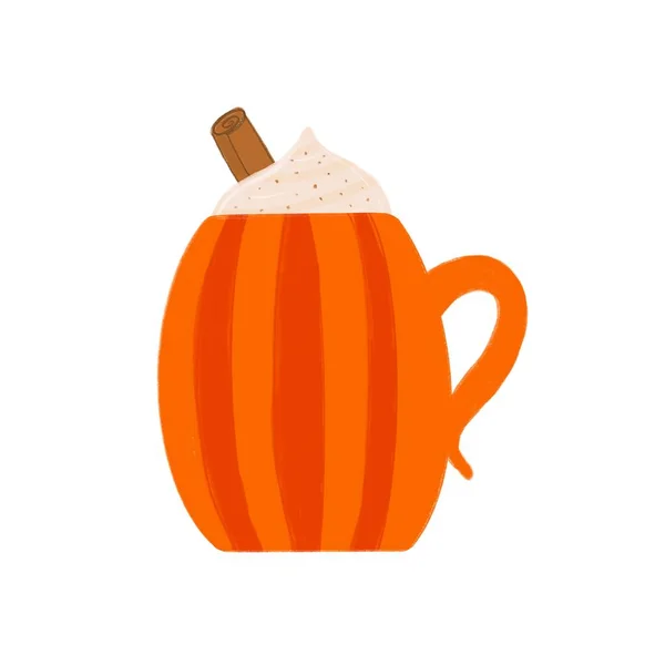 Latte Especias Calabaza Café Otoño Dibujo Taza Calabaza Naranja — Foto de Stock