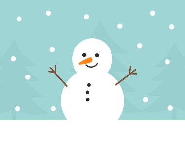 Tatlı kardan adam kış Noel kartı. Vektör illüstrasyonu.