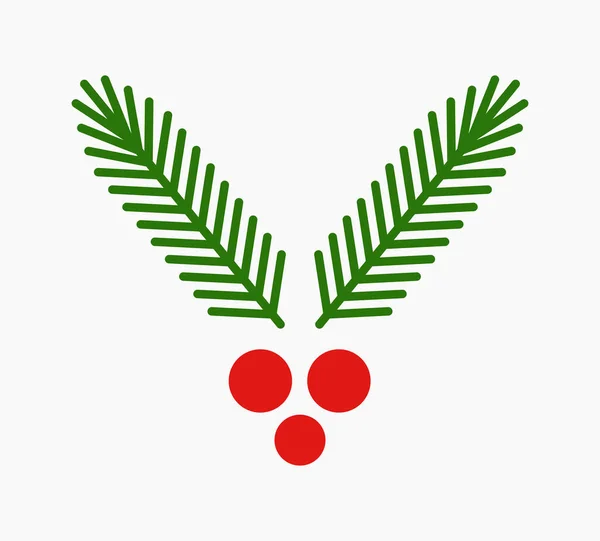 Kerst Sparren Takken Rode Hulst Bessen Symbool Vectorillustratie — Stockvector