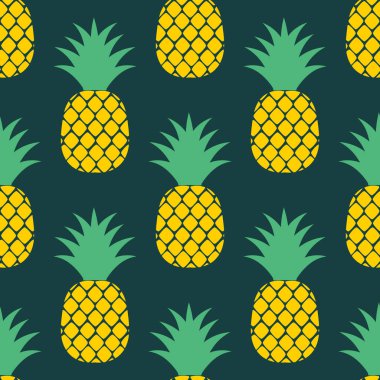 Ananas meyveleri koyu ve pürüzsüz desen. Vektör illüstrasyonu.