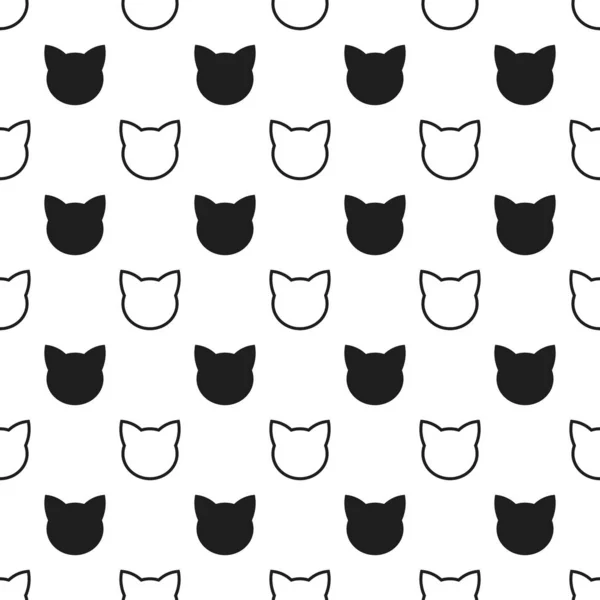 Кошки Головы Черные Бесшовные Шаблоны Векторная Иллюстрация — стоковый вектор