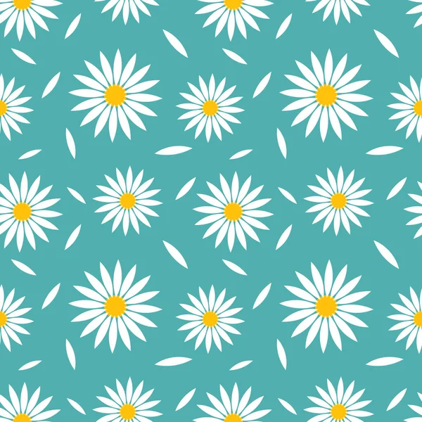 Beyaz Papatyalar Çiçekler Mavi Pürüzsüz Desenler Vektör Illüstrasyonu — Stok Vektör