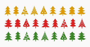 Noel ağaçları farklı renk koleksiyonunda ikonlar. Vektör illüstrasyonu.