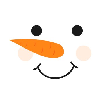 Beyaz arka planda izole edilmiş gülen bir kardan adam yüzü. Kış vektör illüstrasyonu.