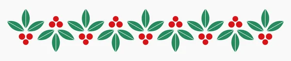Christmas Holly Berries Flat Pattern Border Vector Illustration — Stock Vector