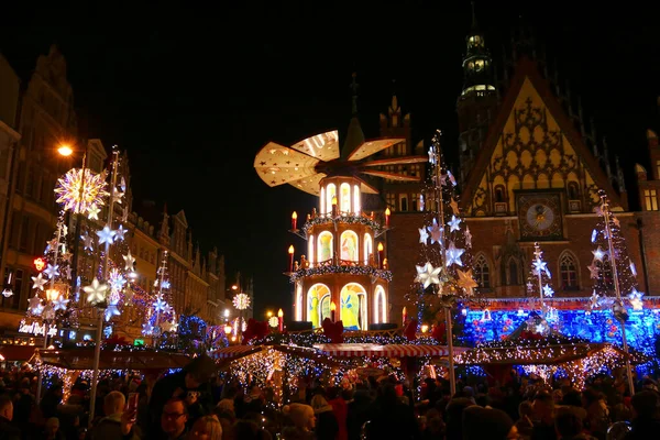 Breslau Polen Dezember 2019 Traditioneller Weihnachtsmarkt Auf Dem Marktplatz Breslau — Stockfoto