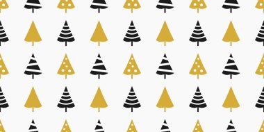 Noel ağaçları altın ve siyah renkler pürüzsüz desen. Vektör illüstrasyonu.